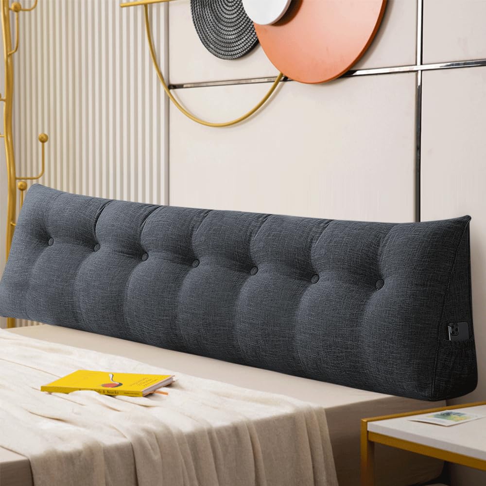 HUOLE Lesekissen Dreieckig Ausgleichend Kopfkissen für Kopfteil Lange Kissen für Sofa Bettruhe Keilkissen zum Lesen Entspannen Dreieckiges Lesekissen, 200 * 50 * 20 cm-Diva Grau