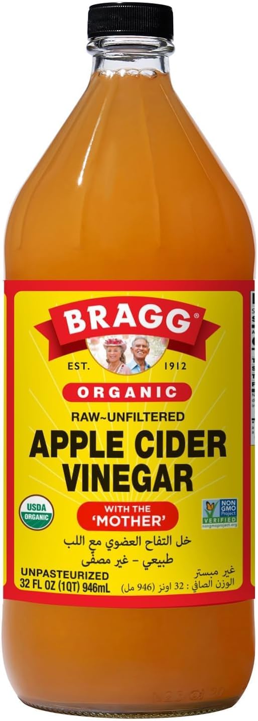 Organic Apple Cider Vinegar • Raw ~ Unfiltered • With the Mother • Unpasteurized, 1 QT ℮ 32 oz ℮ 946 ml خل التفاح العضوي من براج • خام ~ غير مفلتر • مع الأم • غير مبستر