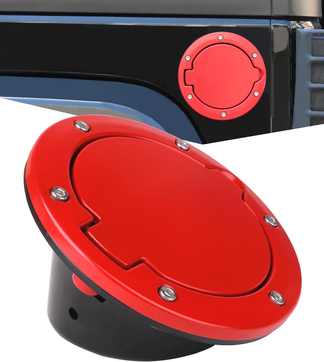 Red Gas Cap Cover Fuel Filler Door Cover Compatible with 2007-2017 Wrangler JK JKU 2/4-DOOR(NOT FOR 2018+ JL MODELS)