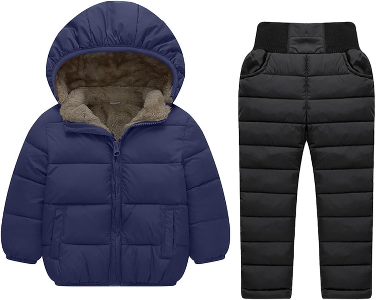 Kids Winter Puffer Set Boy Girl 2-Piece Quilted Down Jacket and Snow Pants Set Insulated Fleece Lined Snowsuit Warm Ski Suits