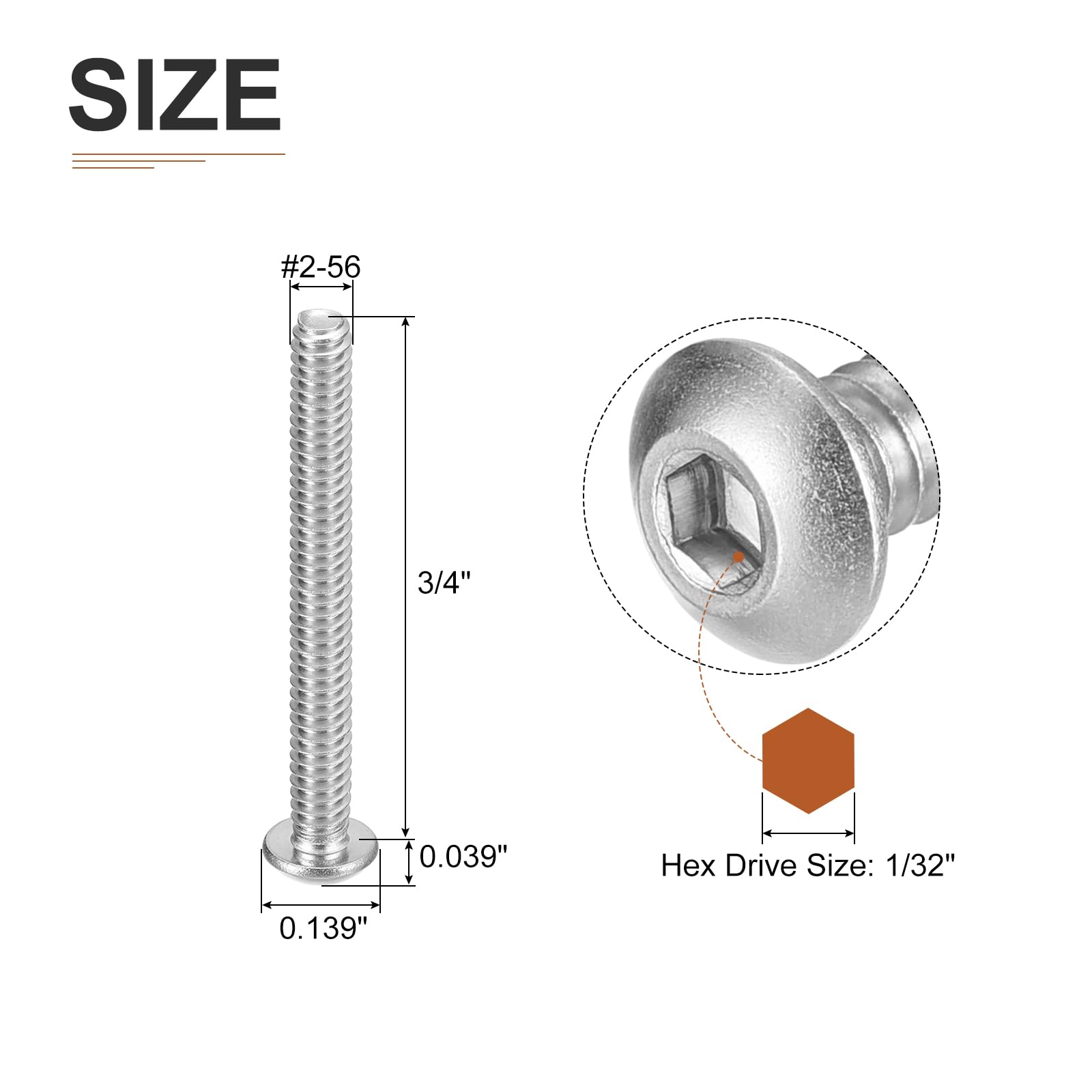 DTGN #2-56x3/4" Button Head Socket Cap Screws, 100Pack, Good for Machine, 304 Stainless Steel 18/8 - Image 2