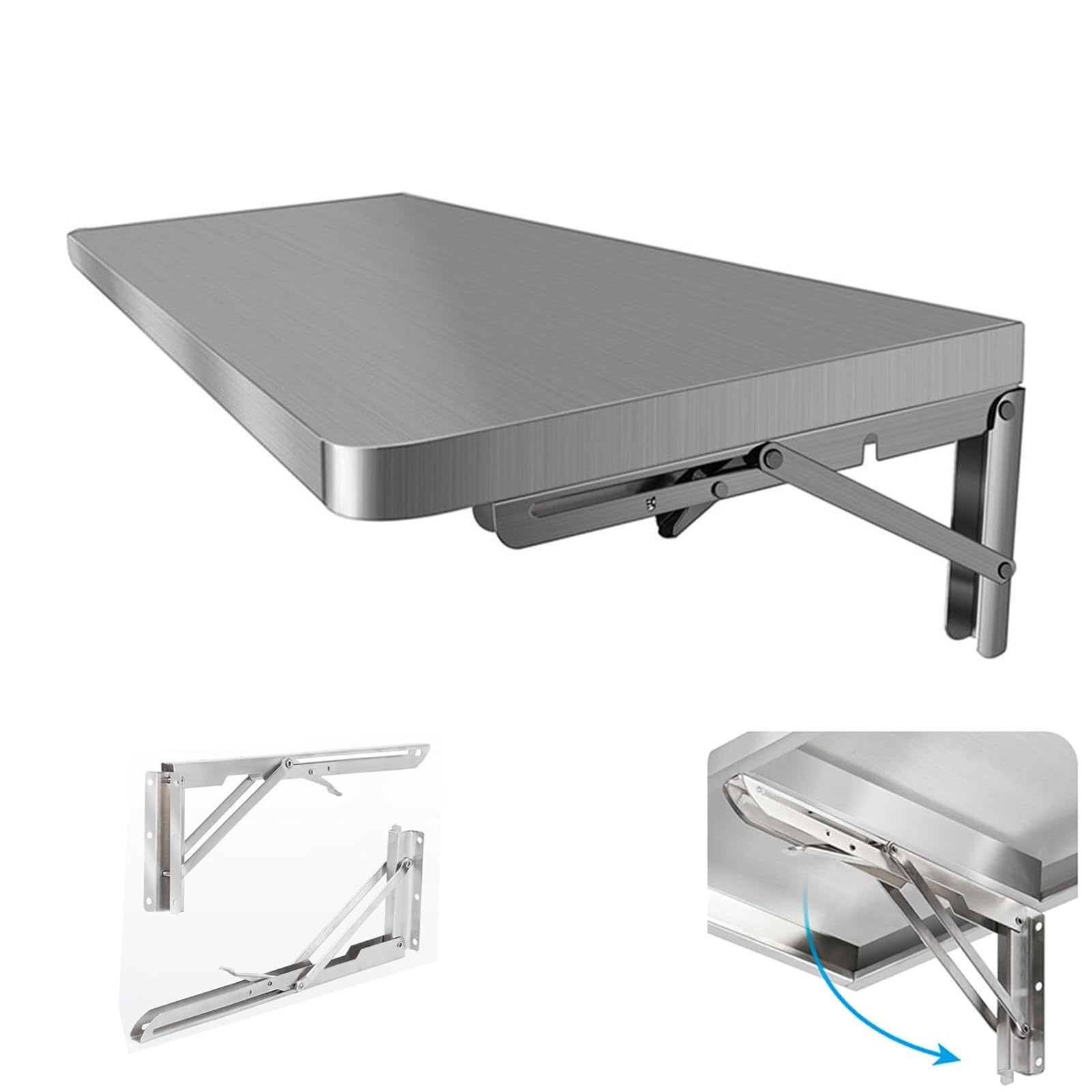 Mensola pieghevole da parete regolabile in acciaio inox, tavolo salvaspazio per cucina, banco da lavoro e piccole aree, facile da installare (42,4 x 20 cm)