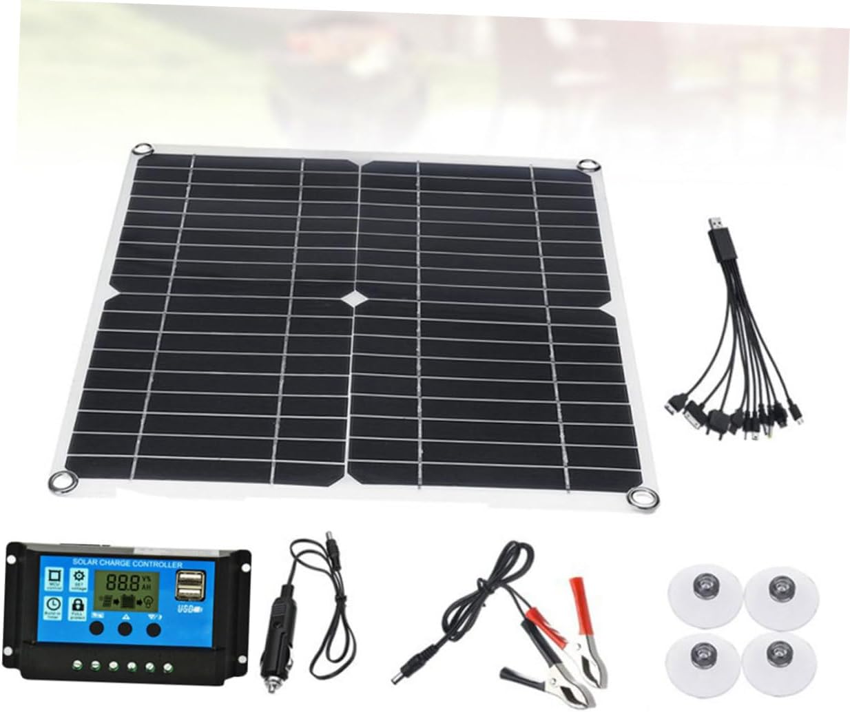 BESPORTBLE 1set Solar Charger Panel with Controller for Outdoor Use Monocrystalline Design Lightweight Dual USB Output for Battery Devices Black