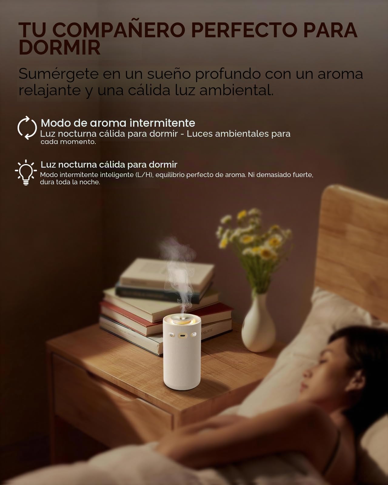 Difusor de Aromaterapia Sin Agua para Casa y Nebulizador de Aceites Puros - Ambientador Eléctrico Portátil con Diseño de Tela Beige Premium, Luz Ambiente Cálida y Batería para Yoga, Salón y Dormitorio