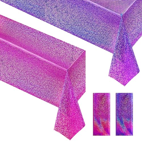 Purple & Fuchsia Red Holographic Tablecloth 40" x 108" Hot Pink Party Decoration Valentine's Day Birthday Party Table Decor Iridescence Plastic Table Cloth for Halloween Bachelorette Supplies