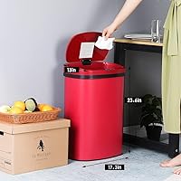 Vista 6 de BSTOPHKL Bote de basura sin contacto de 13 galones para cocina, cubos de basura automáticos de acero inoxidable de 50 litros (rojo)