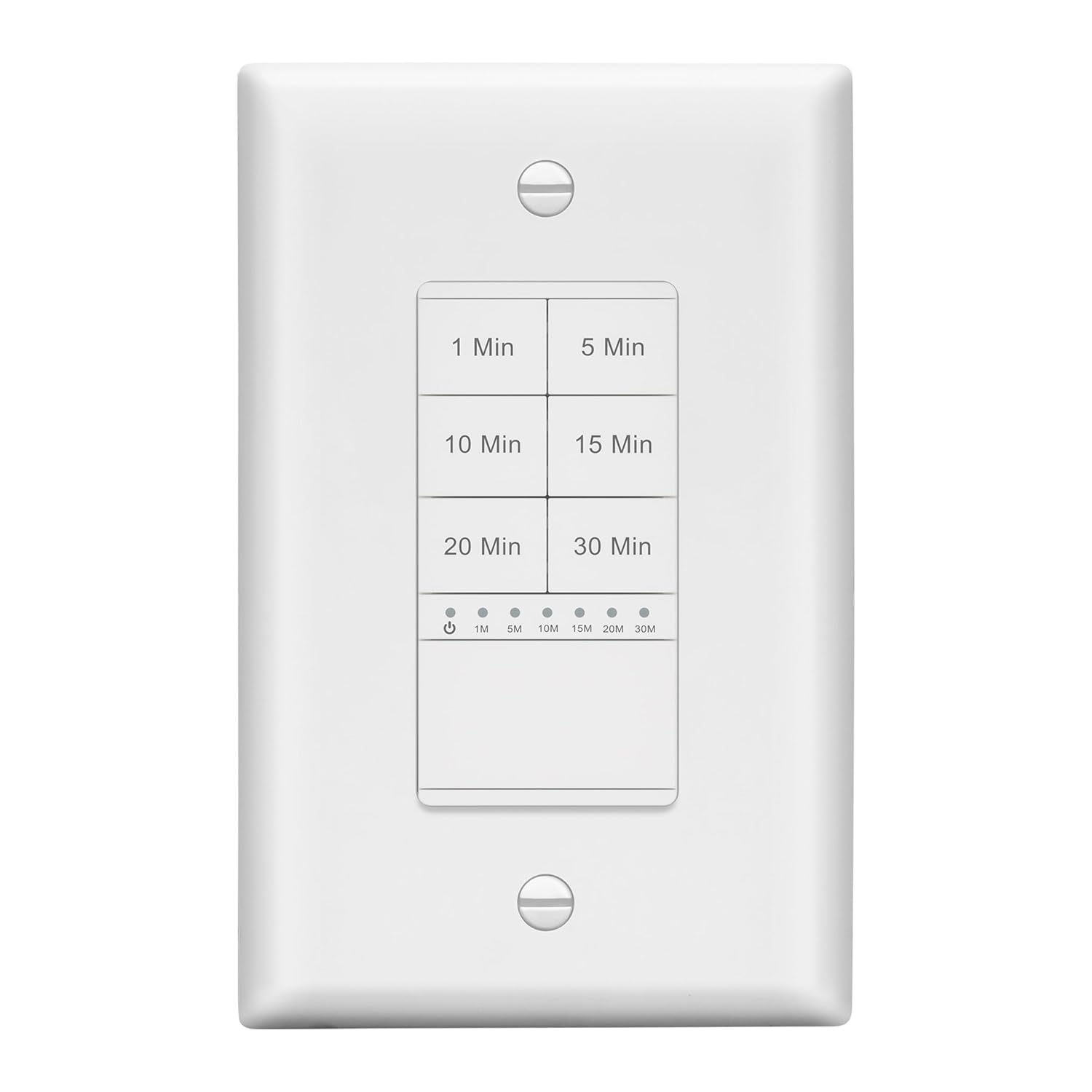 LIDER 2-Hour Countdown Timer Switch with Wall Plate, 800W, No Neutral Required, 5-10-20-30 Min, 1-2 Hour, for Lighting or Fans, LED Indicator, UL Listed, White, Wall Plate Included