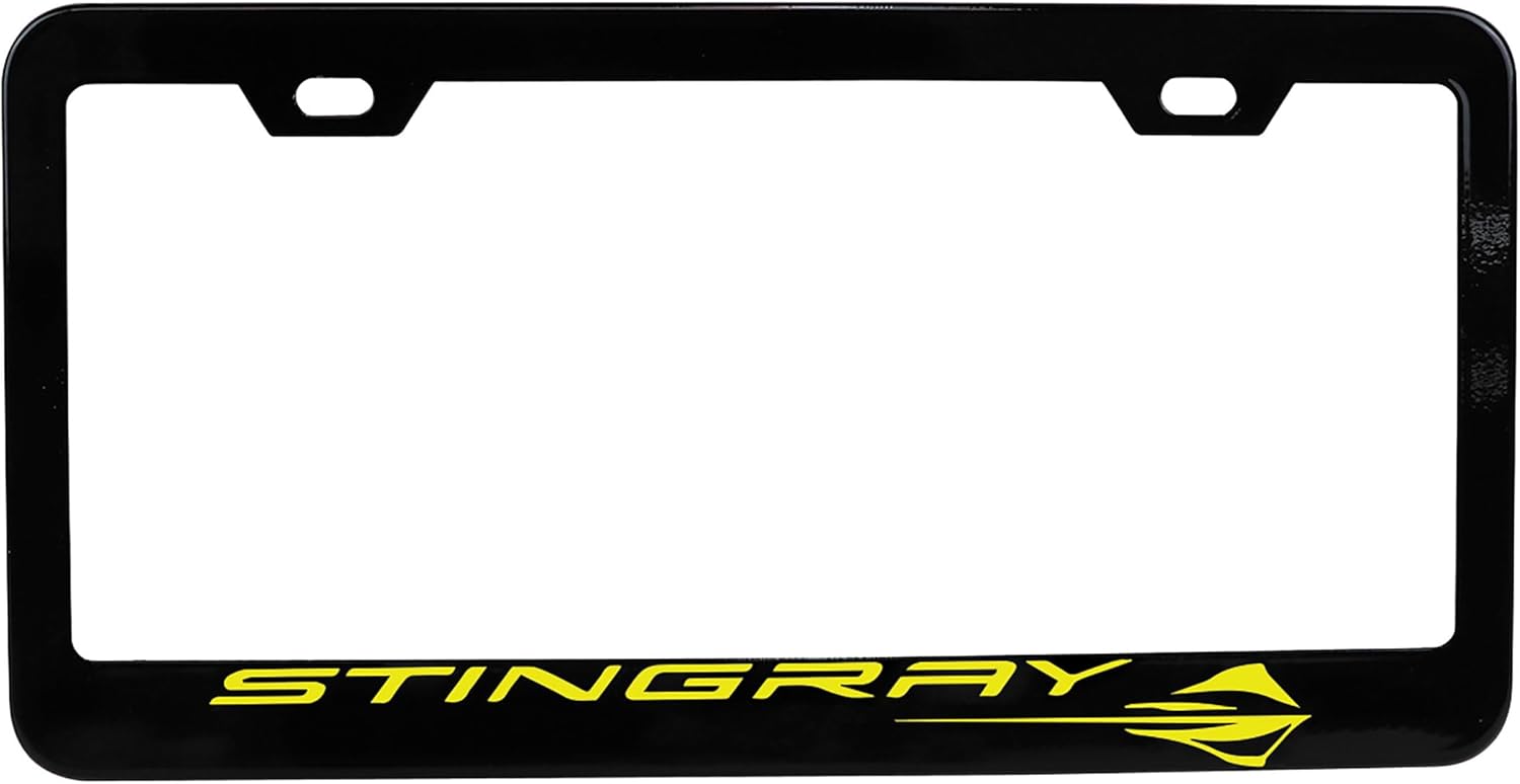 License Plate Frame - Matte Black W/Red Stingray Script & Logo for 2020-2024 C8 Corvette