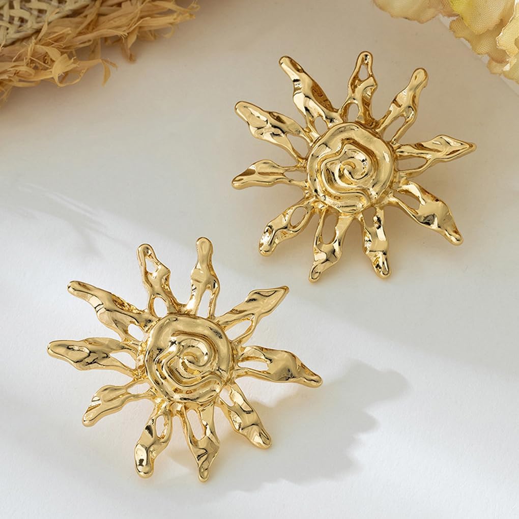 Chunky Gold Sun Statement Earrings for Women Vintage Exaggerated Liquid Metal Dangle Drop Earrings Trendy Punk Jewelry - Image 4