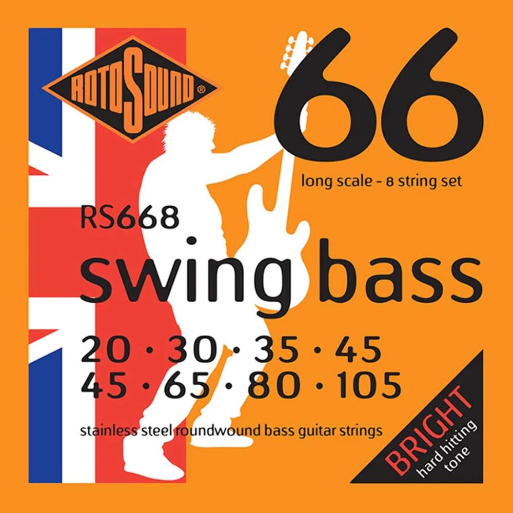 Rotosound Bass-Saiten (Edelstahl, Runddraht, Stärke 20, 30, 45, 45, 65, 80, 105)