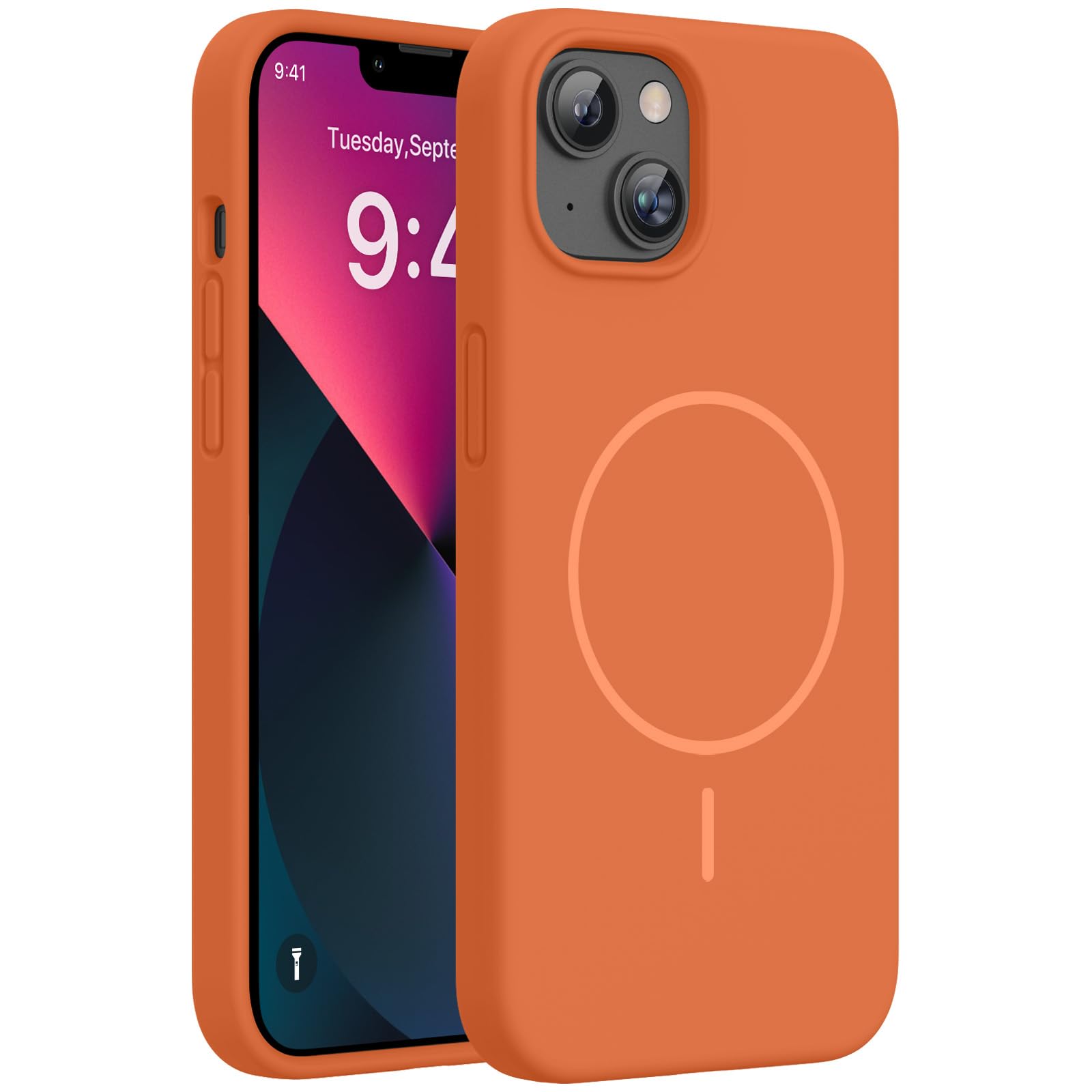 Miracase Silicone &amp; Magnetic for iPhone 13 Case, Amber Orange