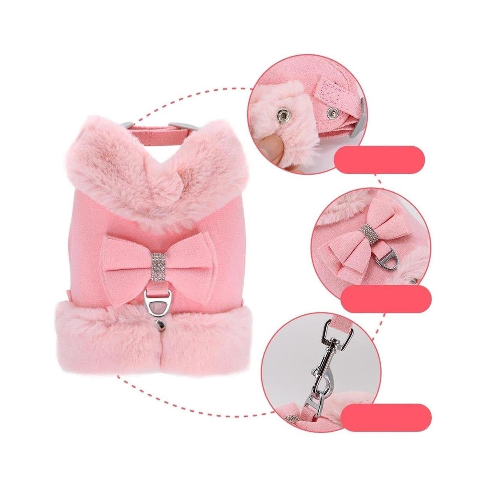 Compatible Für Gepolstertes Hundegeschirr Mit Leine & Fliege(Pink,XS)