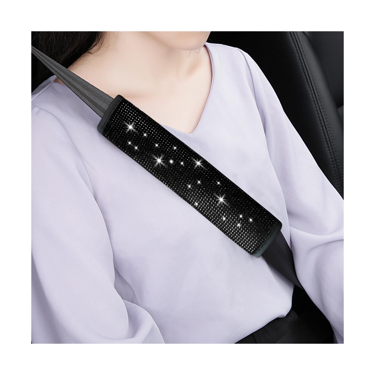 KHGUZ Bling Car Seat Belt Shoulder Pad, 2PCS Crystal Rhinestone Vehicle Seatbelt Cover, Diamond Sparkling Seat Belt Strap Cover, Universal Automotive
