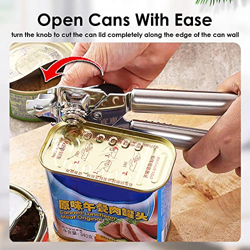 3-In-1 Can Opener Manual Stainless Steel ，Durable Food Safe Cut Multifunctional Kitchen Accessories，Smooth Edge，Heavy Duty Can Opener，With Non-Slip Handle For Elderly With Arthritis (Silver) #TOP6