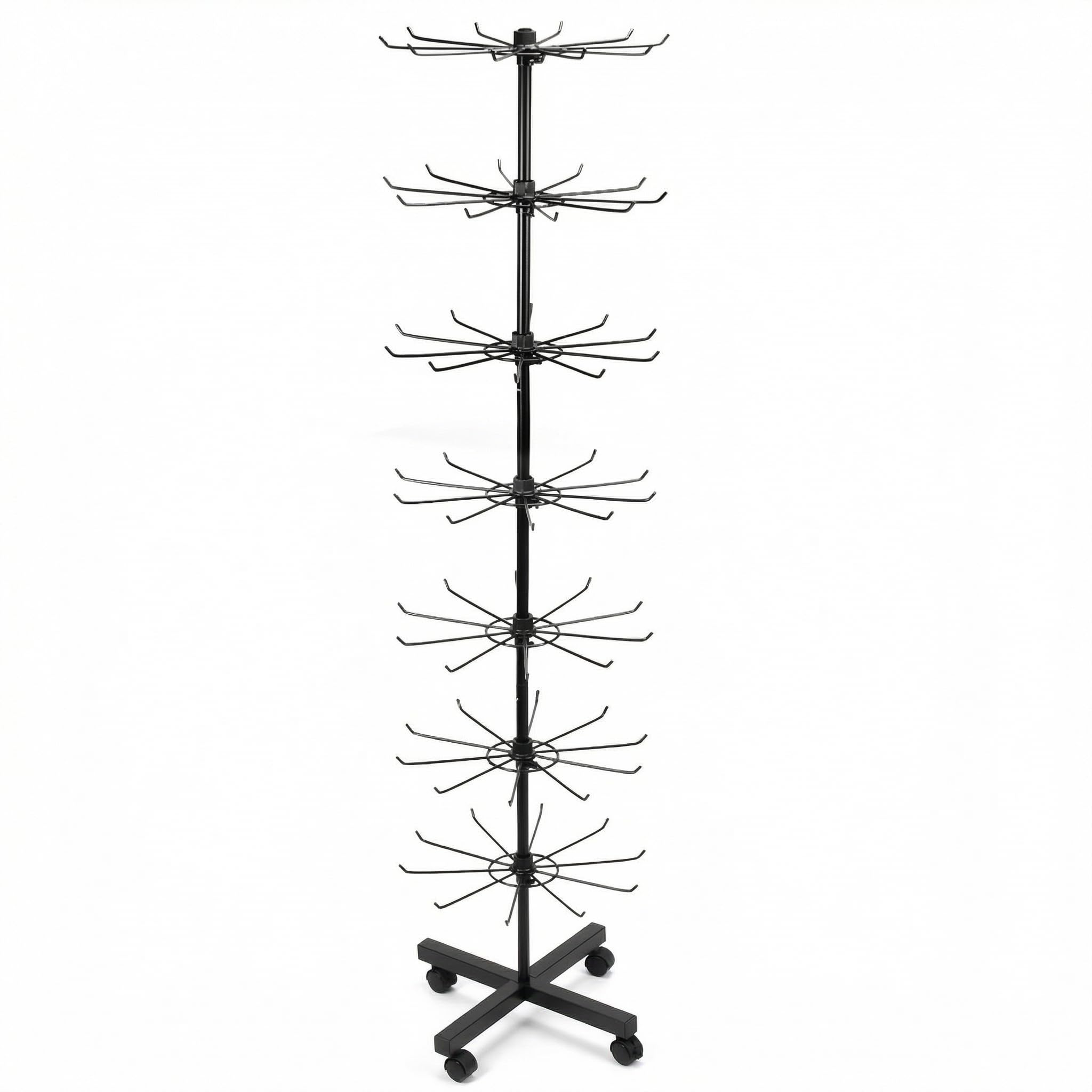 QWORK® 7 livelli espositore per articoli, espositore girevole in metallo, per cappelli, gioielli, calzini e sciarpe di seta, con ruote