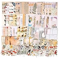 Draupnir 200 Stück Vintage Scrapbooking Papier Washi Sticker Aesthetic Set Aufkleber Schmetterlinge Bäume Thematisch Scrapbook Zubehör für Kalender Notizbuch Tagebuch - Natur