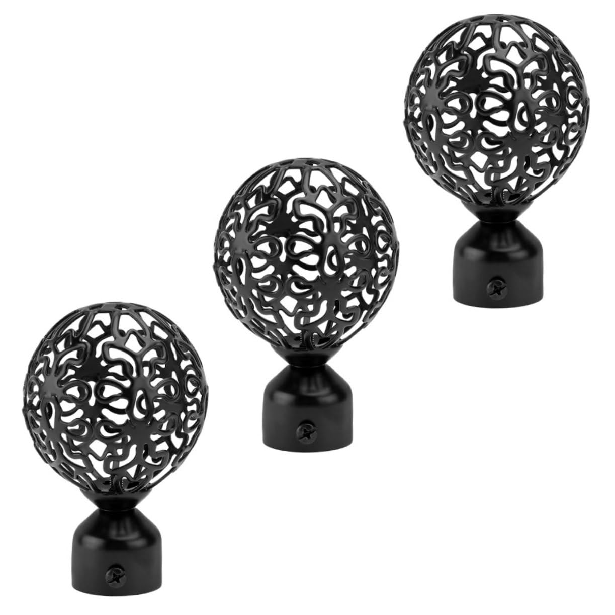 Happyyami Hollow Iron Art Curtain Rod Ends 3pcs Decorative Finials for Bathroom Living Room Decor
