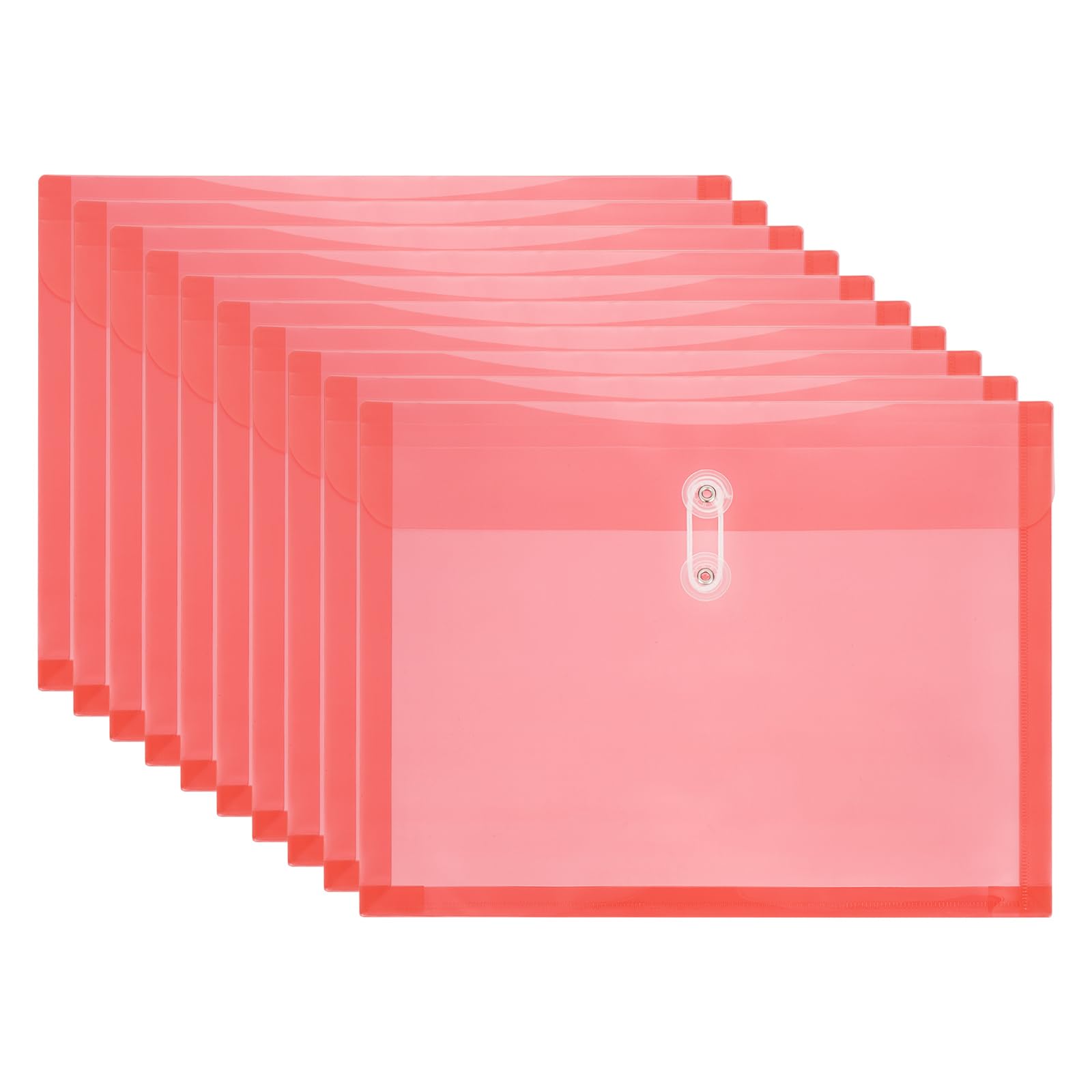PATIKIL 10Pcs Plastic Envelopes with Button String Tie Closure, Letter A4 Size File Document Folders Envelopes for Home Work Office Organization, Red