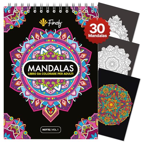 Finoly Libro Mandala da Colorare Adulti Creativita e Mindfulness | Libri Mandala da Colorare per Adulti A4 Antistress | Album Mandala da colorare L’inchiostro non Trapassa | Rilegatura a Spirale