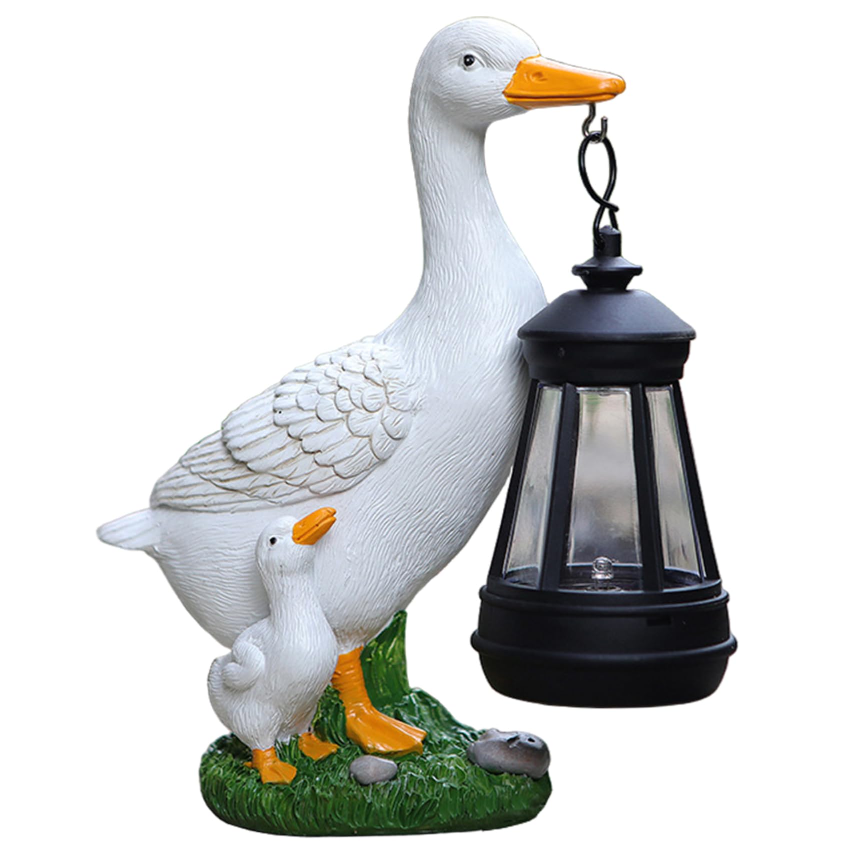 NASSMOSSE Duck Statue with Solar Lantern Realistic Mother & Kid Duck Garden Decor Weather & Fade Resistant Resin Solar Lights Outdoor for Lawn Yard