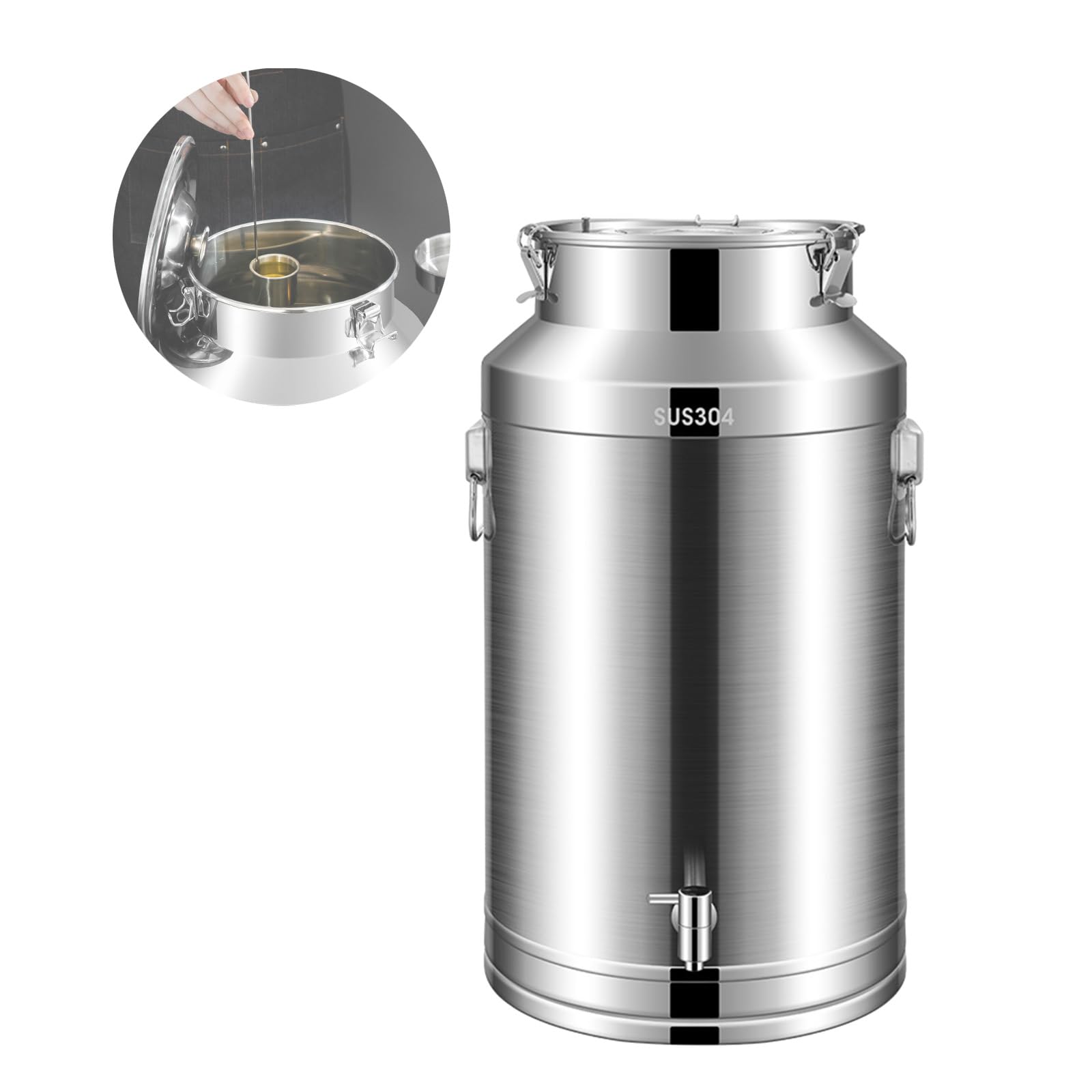 Cubo de leche de acero inoxidable, barril de transporte sellado para contenedor de almacenamiento de líquidos/alimentos, con asa de transporte y tapa de empuje, ideal para restaurante, hotel, tienda