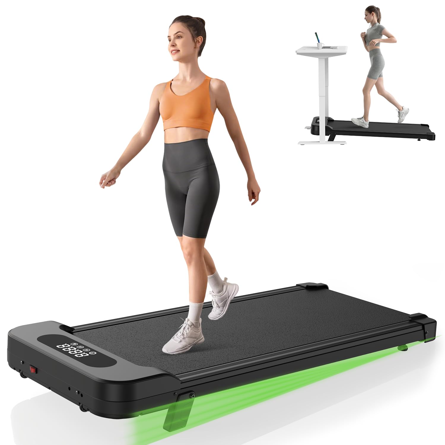 Dskeuzeew Walking Pad Treadmill with 5% Incline, 8KM/H Under Desk Portable Running Machine for Home Office, Compact Mini for Small Spaces, Installation-Free, Remote Control (‎Black-Incline)