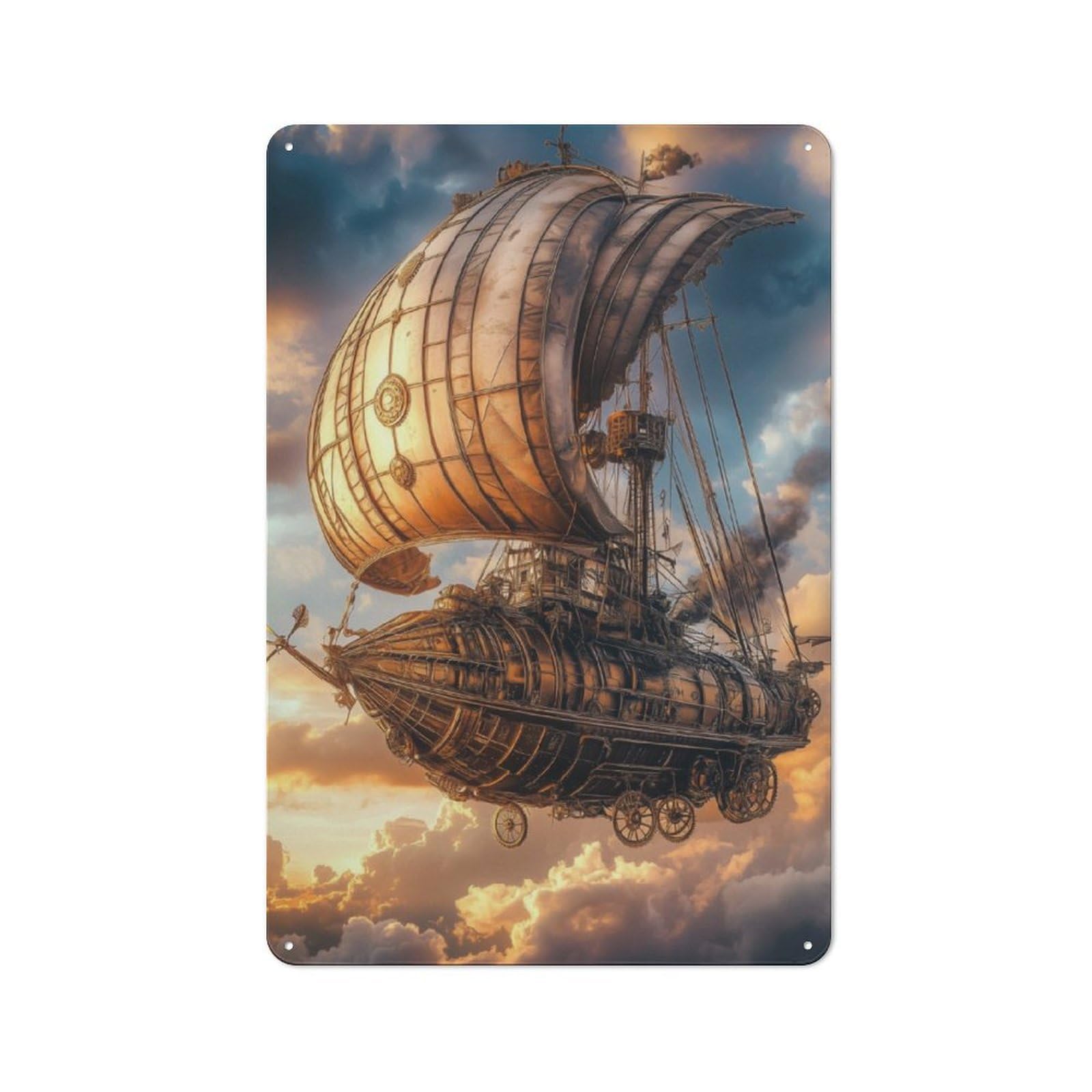 Junmoney Steampunk Airship Rustic Tin Wall Plaque 30X20cm For Home Bar Wall, For Vintage Wall Decor Fans, For Living Room And Hallway Decor