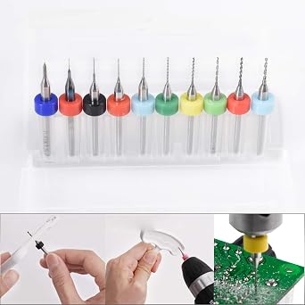 0.1mm to 1.0mm Carbide PCB Rotary Tool Jewelry CNC Engraving Drill Bits Set, 10Pcs PCB Print Circuit Board Carbide Micro Drill Bits 1/8" Shank