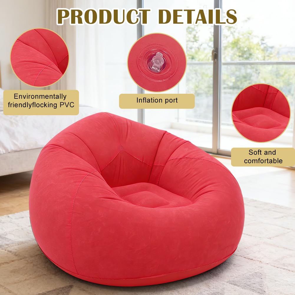 Divano gonfiabile e poltrona, pouf gonfiabile, comodo divano pieghevole per soggiorno, campeggio e giardino, gonfiabile e lavabile, poltrona singola per relax e tempo libero (rosso)