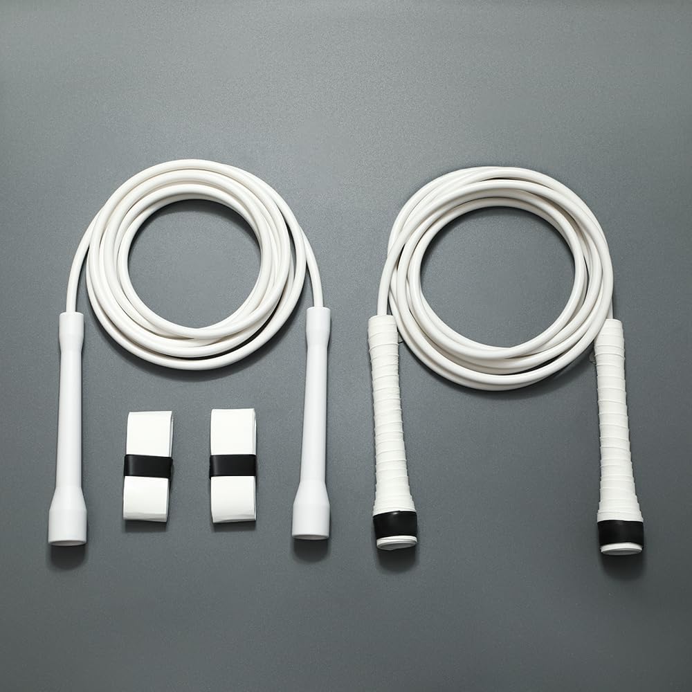 | White PVC Jump Ropes for Fitness 5MM | w/Unbreakable ABS Handles/Indoor/Outdoor Adjustable Speed Jump Rope | Skipping Rope for Men & Women & Boxing Jump Rope