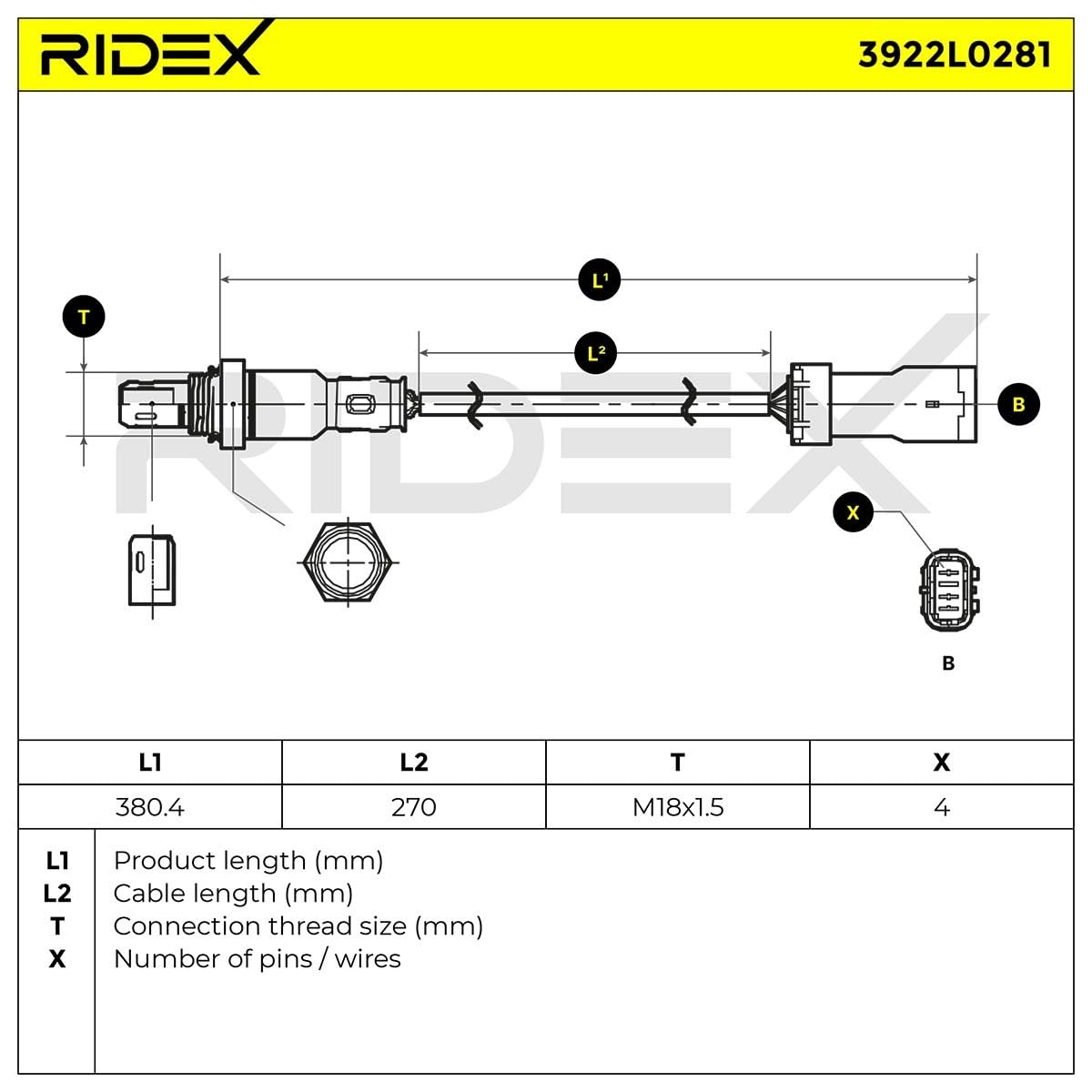 RIDEX 3922L0281 Sonde lambda Compatible avec PEUGEOT 208 I 3/5 portes CA, CC