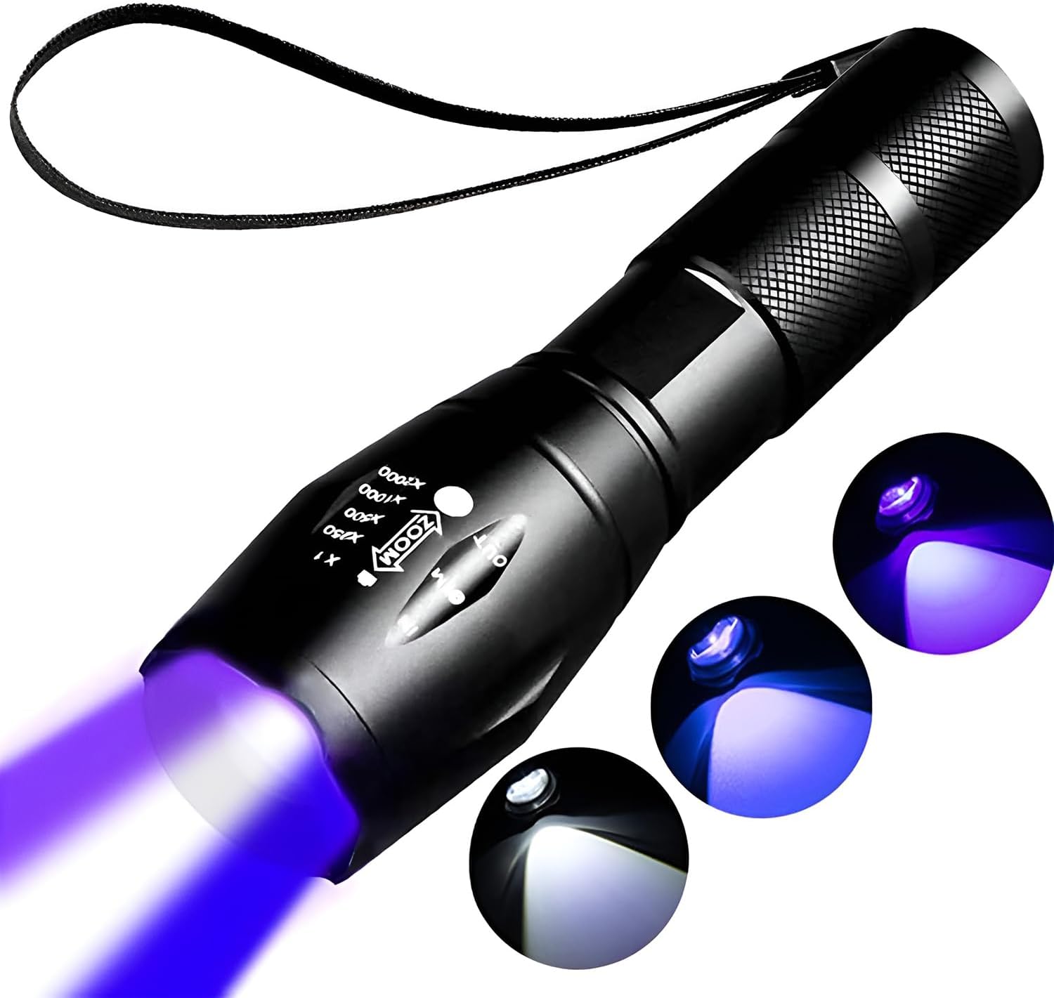 Joyzzz UV Flashlights, 3-In-1 UV LED Torches, Rechargeable Flashlights High Lumens with 5 Modes, Portable Black Light Flashlight, Mini Waterproof Flashlight for Outdoor, Camping, Biking