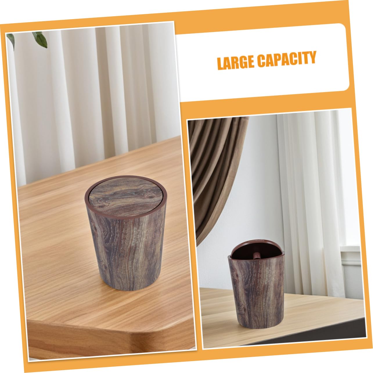 PRETYZOOM Cestino per Spazzatura in Plastica Pp Venatura del Legno Stile Fattoria Grande Capacità Cestino per Carta Straccia per Casa Cucina Ufficio Bagno Camera da Letto