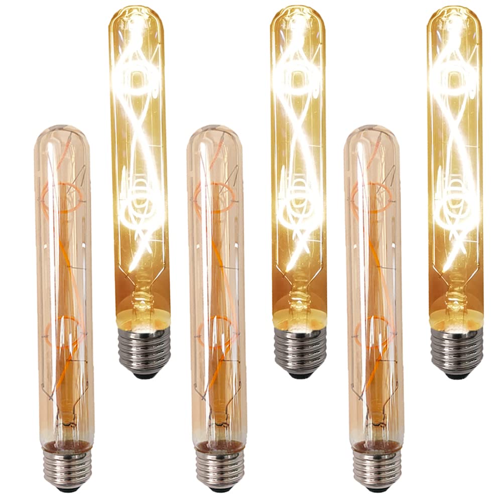 Paquete de 6 Bombilla de Tubo vintage Edison E27 6W T30 Bombilla tubo AC 230V E27 T30 Bombilla de filamento LED Blanco cálido 2700K Nuevas innovaciones, para hogares, restaurantes, cafés
