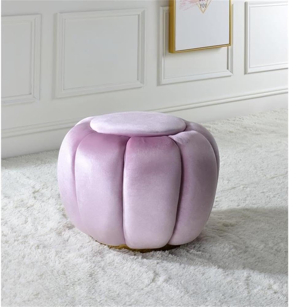 Acme Heiress Heiress Velvet Upholstered Ottoman in Bubblegum Pink