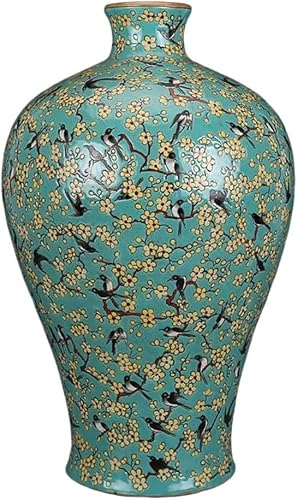 HEICAOMEI Vases Qing Dynasty Qianlong Hand-Painted Greenl Famille Rose Magpie