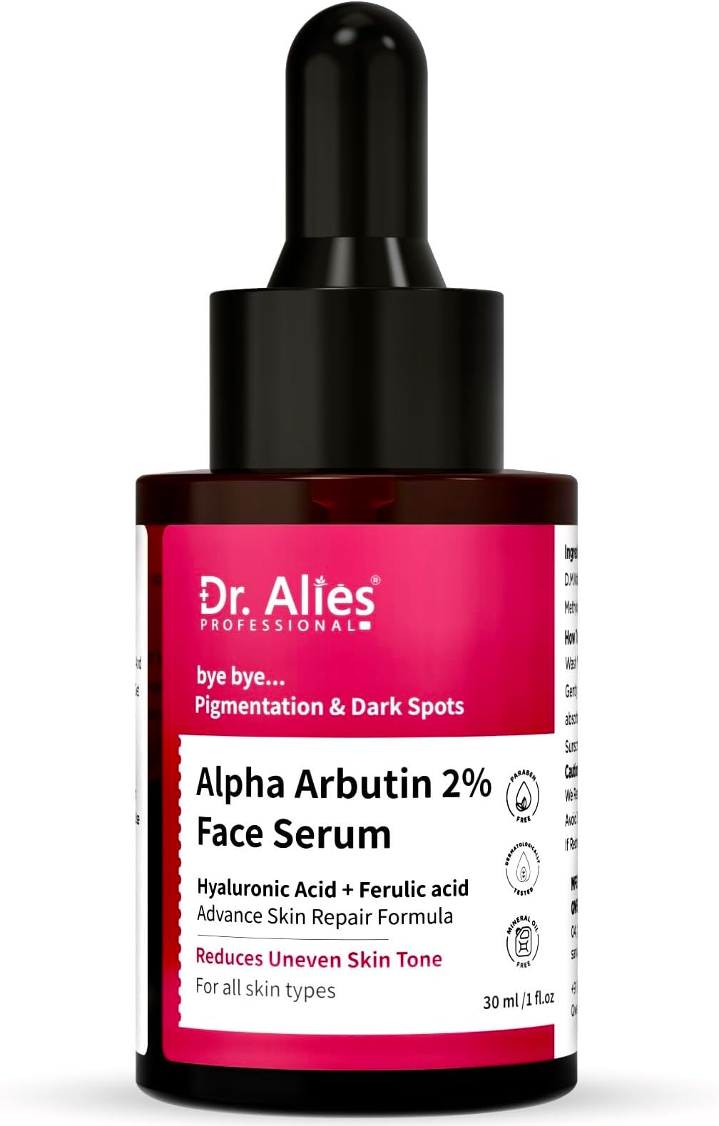 Dr. Alies - Professional 2% Alpha Arbutin Serum for Pigmentation & Dark Spots Removal | Anti-Pigmentation Face Serum with Hyaluronic Acid to Remove Blemishes, Acne Marks & Tanning For Unisex | 30 ml