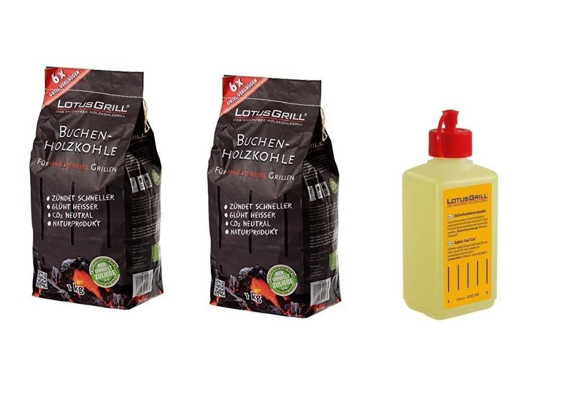 By LotusGrill - KIT Carbonella di Faggio Piccola (2 x 1Kg) + 1 confezione gel combustibile da 500 ml