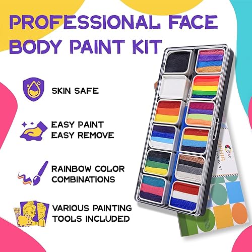 Miniatura 2 de OPHIR Kit de pintura facial arcoíris para fiesta de niños, 5.14 onzas activada por agua, pintura facial para tartas, kit de maquillaje con Juego