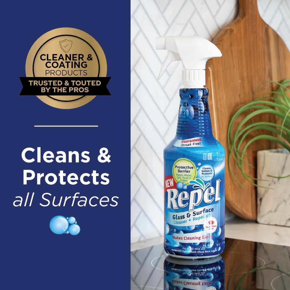 Clean-X REPEL Glass & Surface Cleaner 32 fl. oz. - Cleans & Repels water spots and dirt on glass, mirror, tile and multi surface by UNELKO (2)