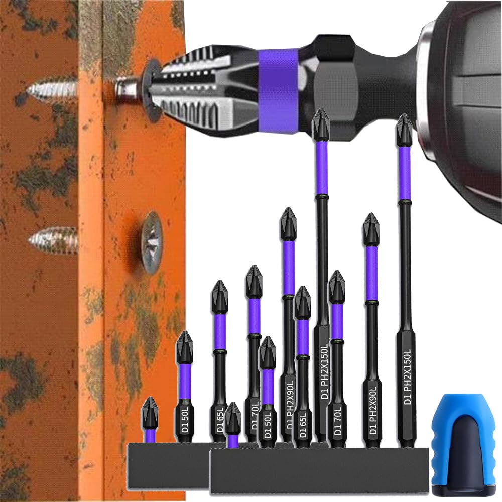 Kiramy D1 Anti-Slip And Shock-Proof Magnetic Screwdriver Bits, Phillips, 25Mm, 50Mm, 65Mm, 70Mm, 90Mm, 150Mm, 6Pcs, Impact Driver Bit Set