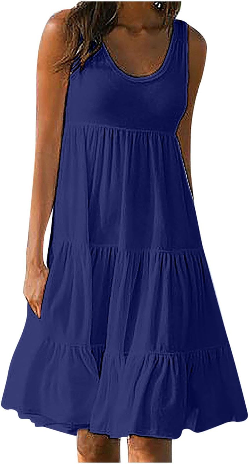 OlivckerSummer Dresses for Women 2024 Flowy Sleeveless Sundresses Casual Solid Tiered Dress A Line Beach Vacation Sun Dress