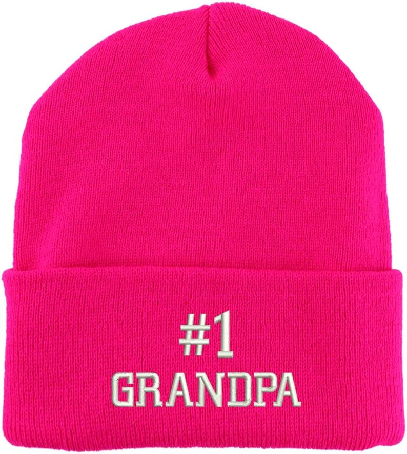 Trendy Apparel Shop Number 1 Grandpa Embroidered Made in USA Cuff Folded Acylic Knit Winter Beanie Hat