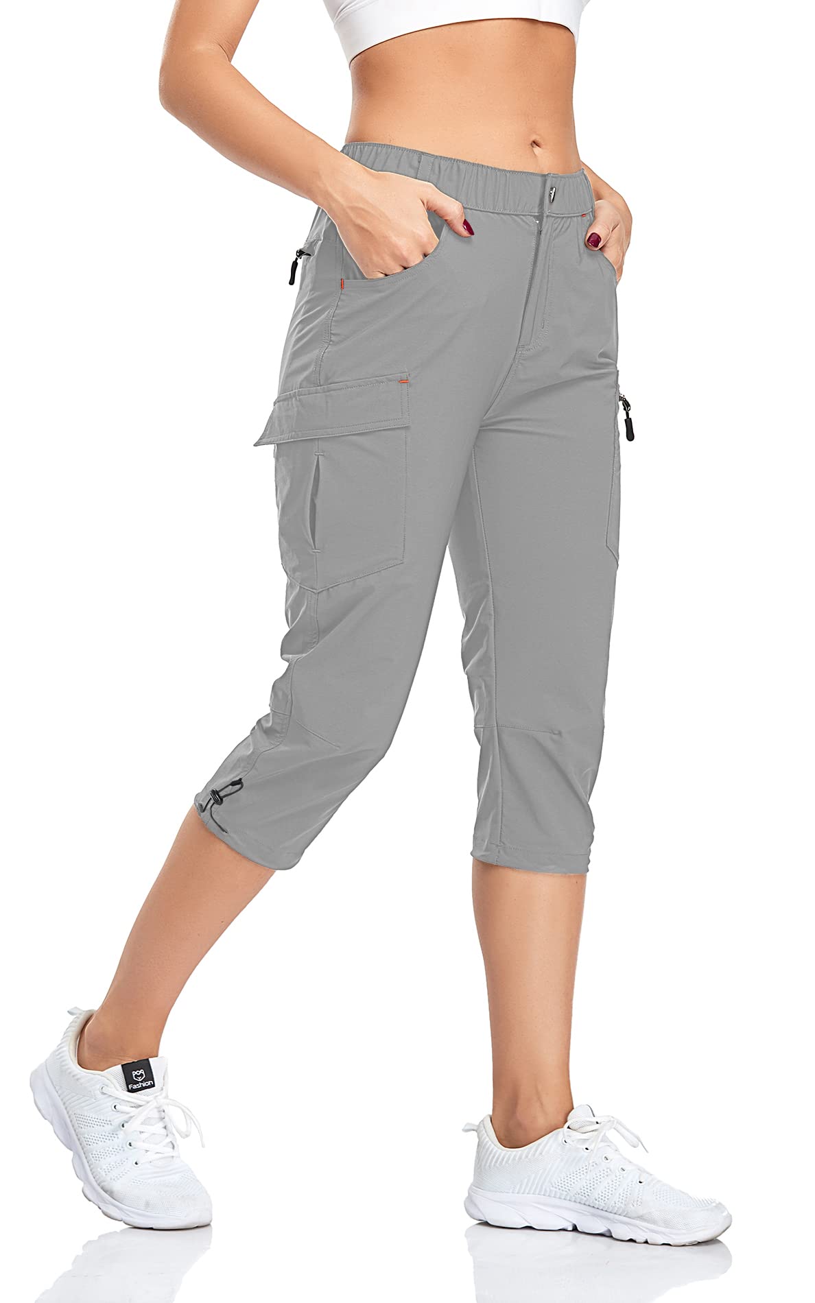 GymBrave Pantaloni Trekking Donna Cargo Capri 3/4 Estivi Leggeri Asciugatura Rapida con Tasche Zip Campeggio All'Aperto