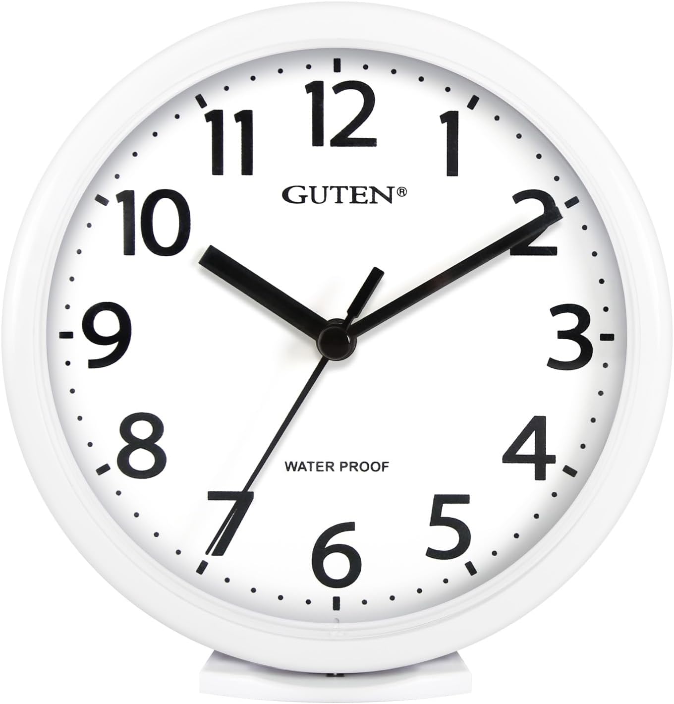 Caysie 6 Inch Waterproof Bathroom Shower Clock, Hanging or Standing Silent Battery Operated Quartz Magnetic Wall Clocks for Kitchen, Bathroom, Home (White)