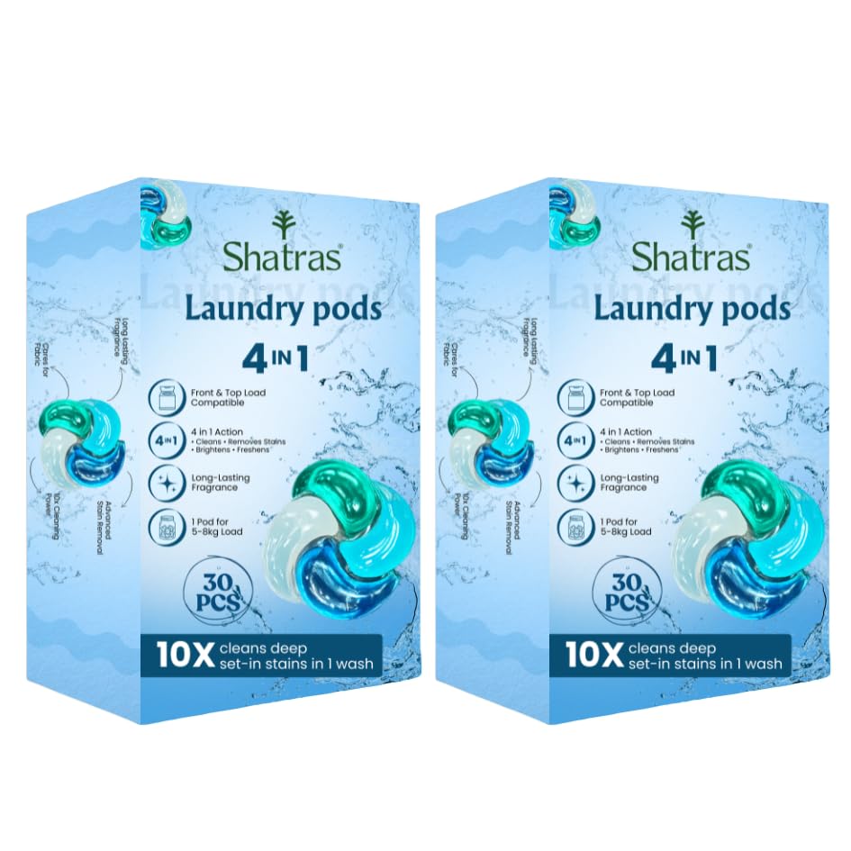 Image of Shatras 4-in-1 Laundry Pods Combo Pack - 60 Powerful Pods for Deep Cleaning, Stain Removal, Brightness & Fresh Fragrance | Suitable for Front & Top Load Washing Machines