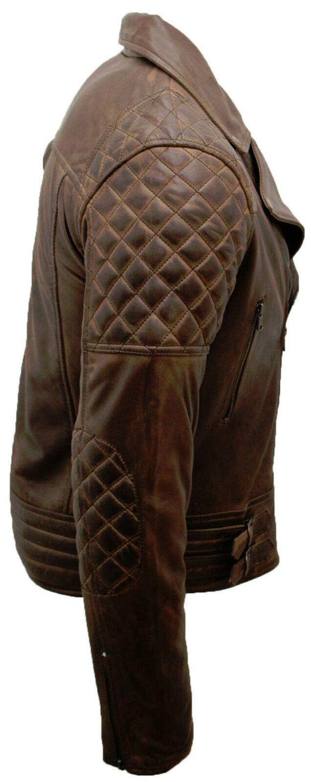 Chaqueta Motera de Cuero Marrón Broncearse Claro Oliva de los Hombres