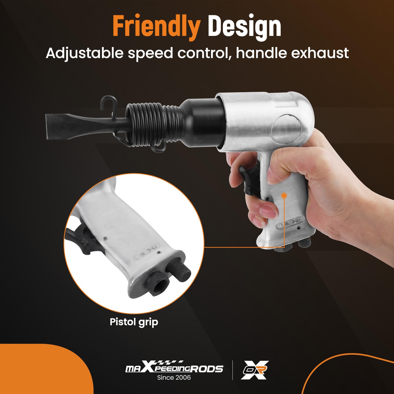 maXpeedingrods Escalador de aguja de aire con kit de cincel de martillo, pistola neumática de aguja de 4500 BPM para trabajos en metal, óxido, soldadura y removedor de pintura, raspador de metal,