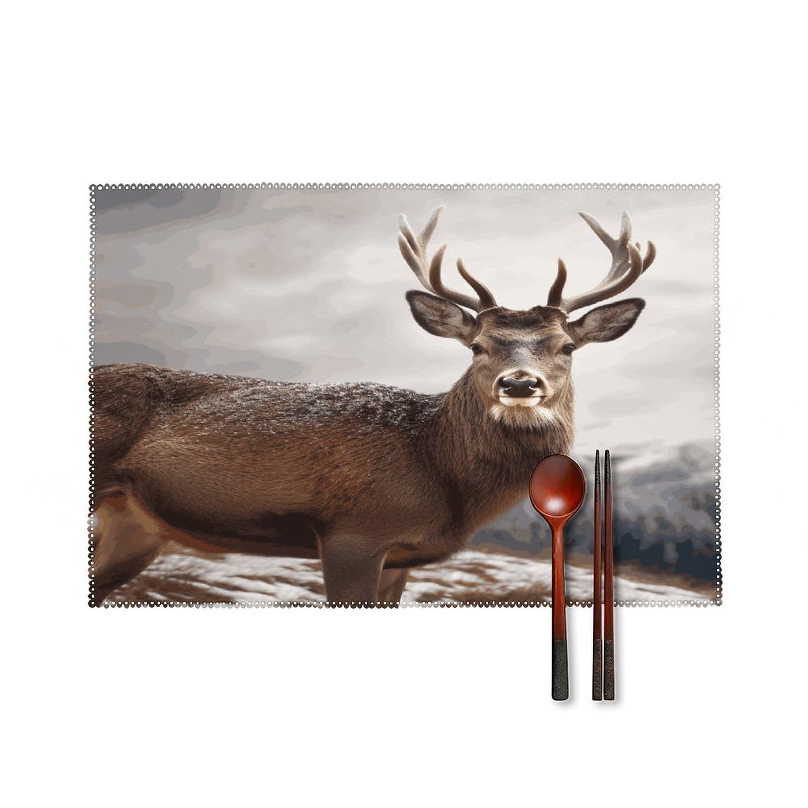 Wild Animals Deer Placemats Set of 4 Heat Resistant Non-Slip Place Mats for Dining Table Washable Placemat Wipeable Dining Table Mat Canvas Place Mats Dining Table Decor
