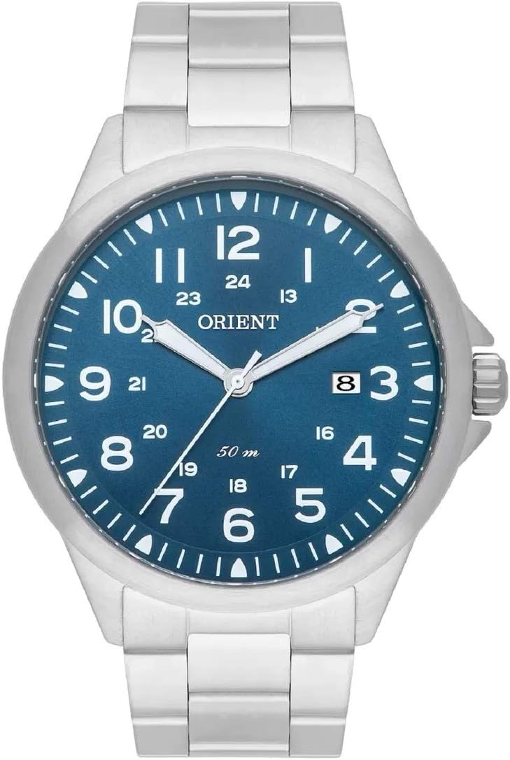 Relógio Masculino Orient Aço Inoxidável Prata Mostrador Azul Analógico Resistente a Água Original Mbss1380 D2sx